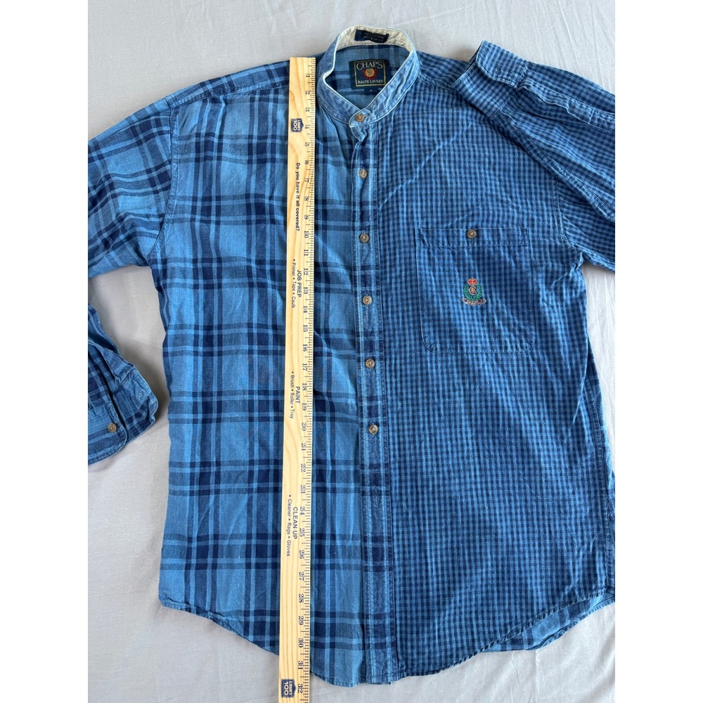 Vintage Chaps Ralph Lauren Shirt Medium Color Pattern Block Blue Long Sleeve - Picture 7 of 10